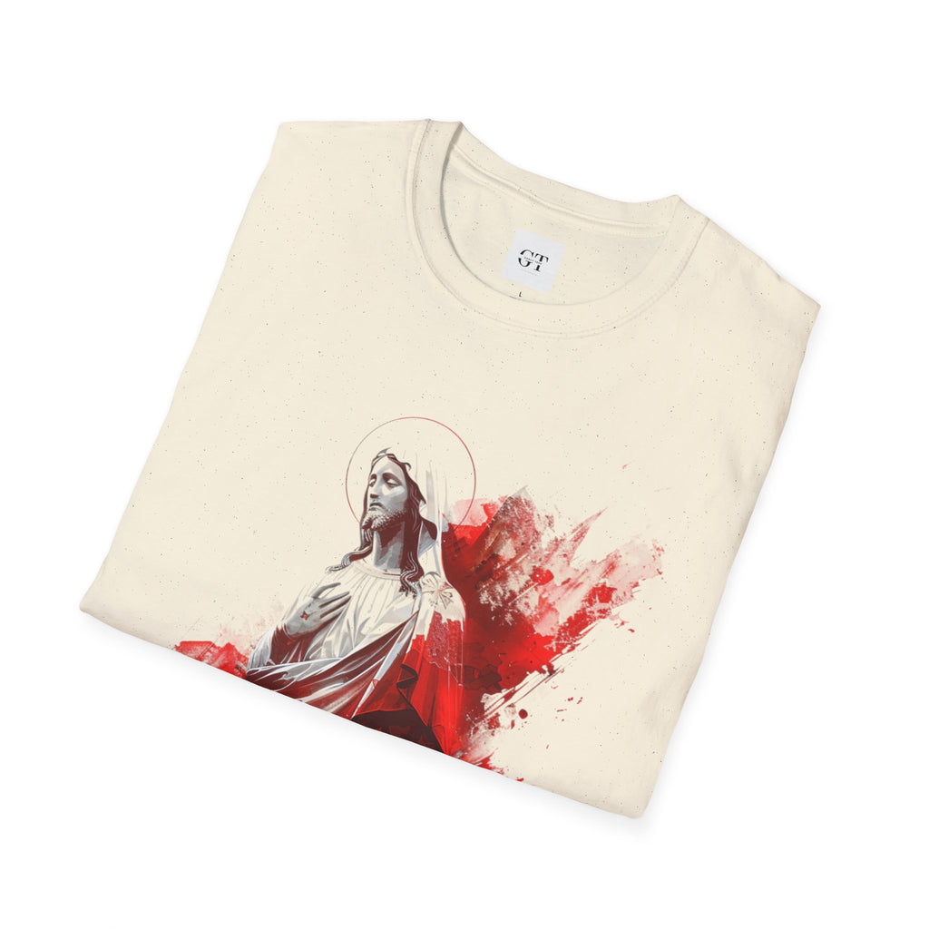 Jesus Watercolor T-Shirt — Red Abstract Sacred Heart Graphic Tee