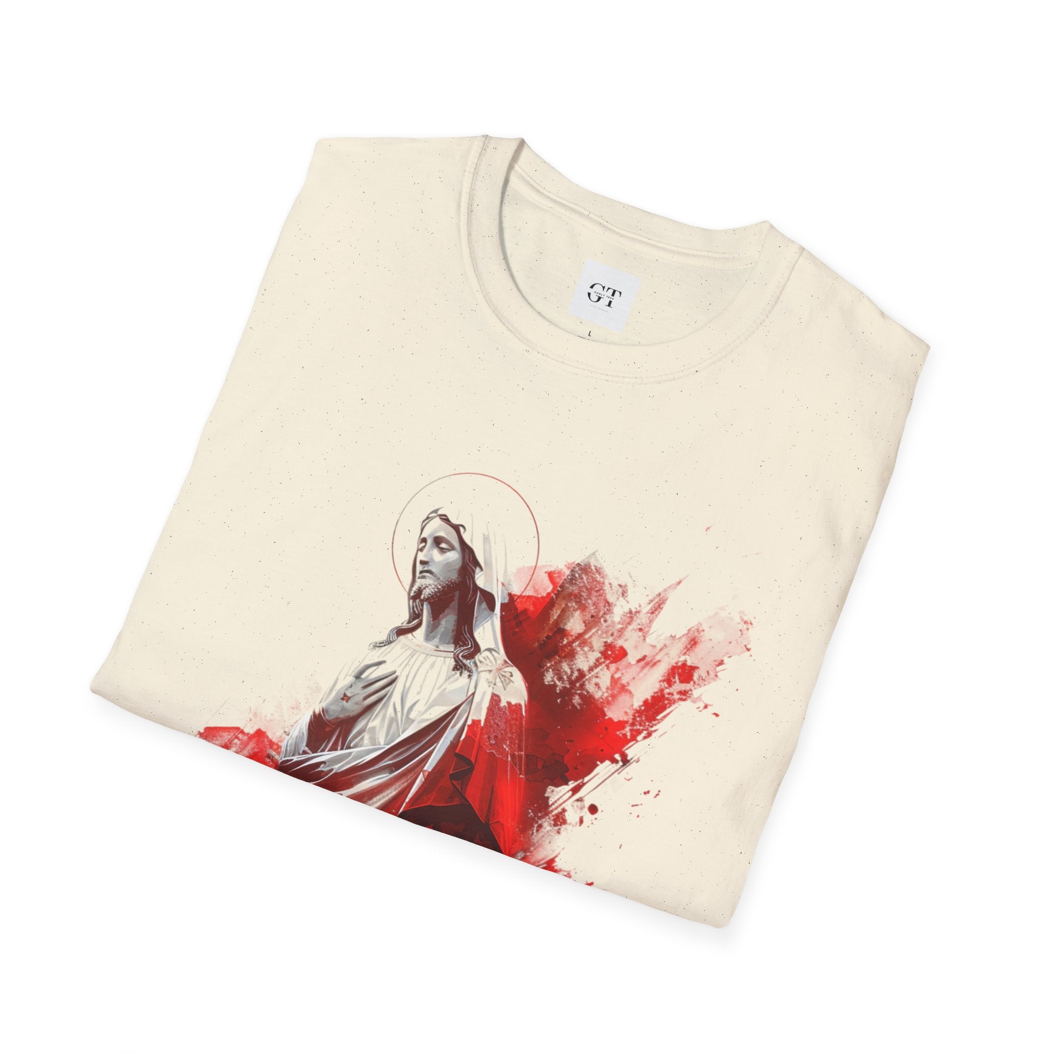 Jesus Watercolor T-Shirt — Red Abstract Sacred Heart Graphic Tee
