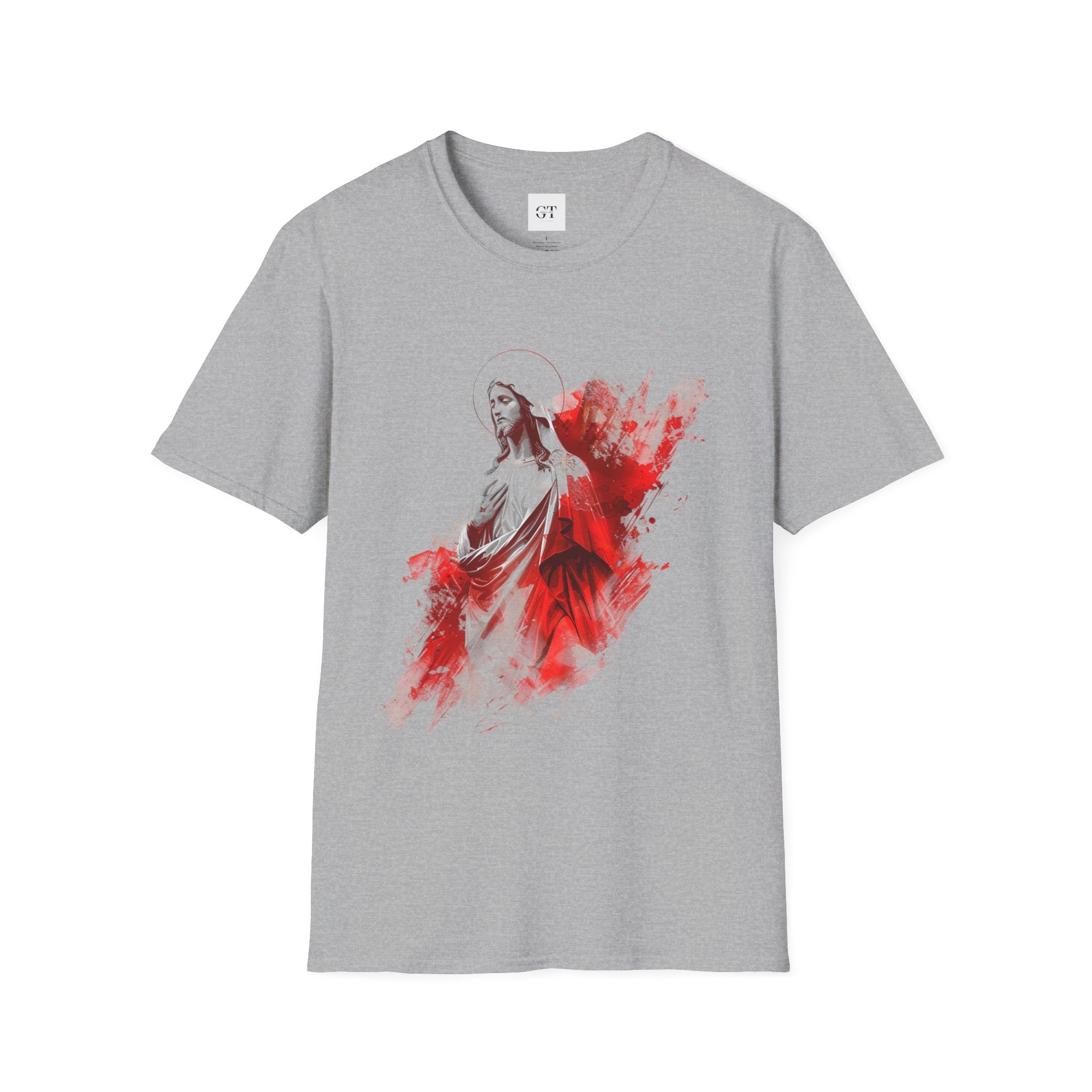 Jesus Watercolor T-Shirt — Red Abstract Sacred Heart Graphic Tee