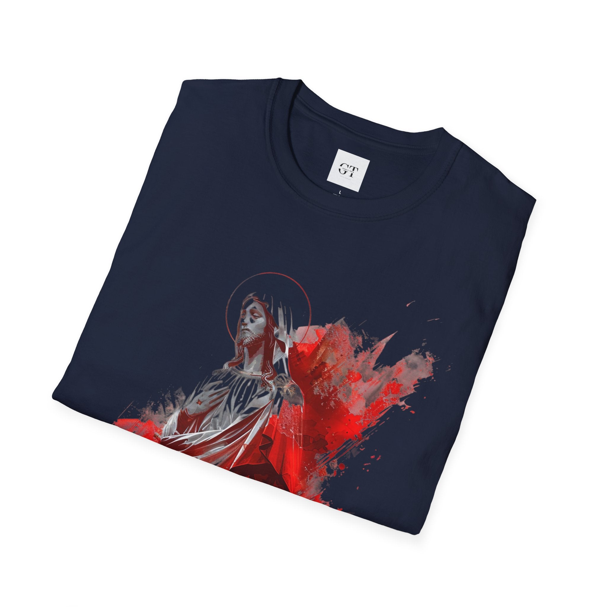 Jesus Watercolor T-Shirt — Red Abstract Sacred Heart Graphic Tee