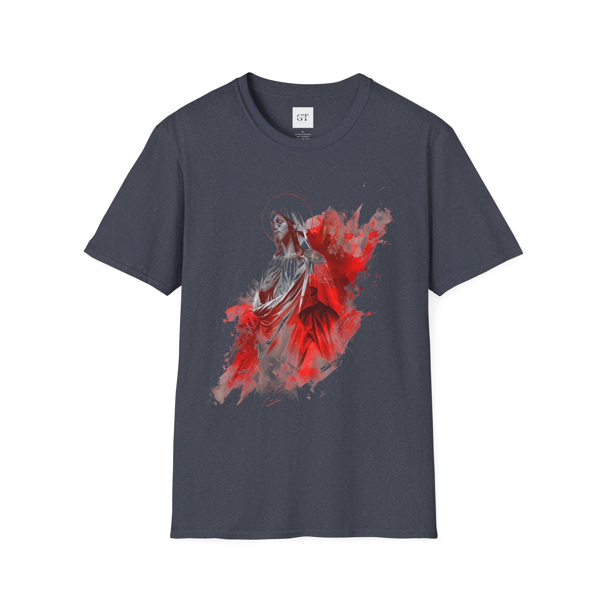 Jesus Watercolor T-Shirt — Red Abstract Sacred Heart Graphic Tee