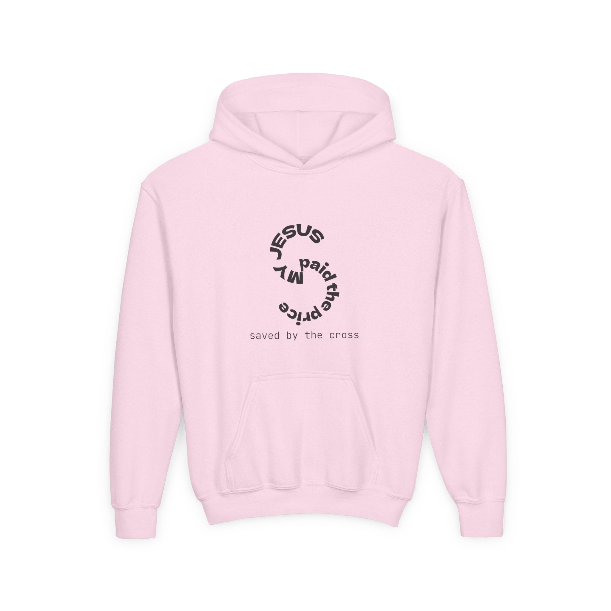 Youth Christian Hoodie — “Jesus Paid the Price” Cross Design, Saved by the Cross