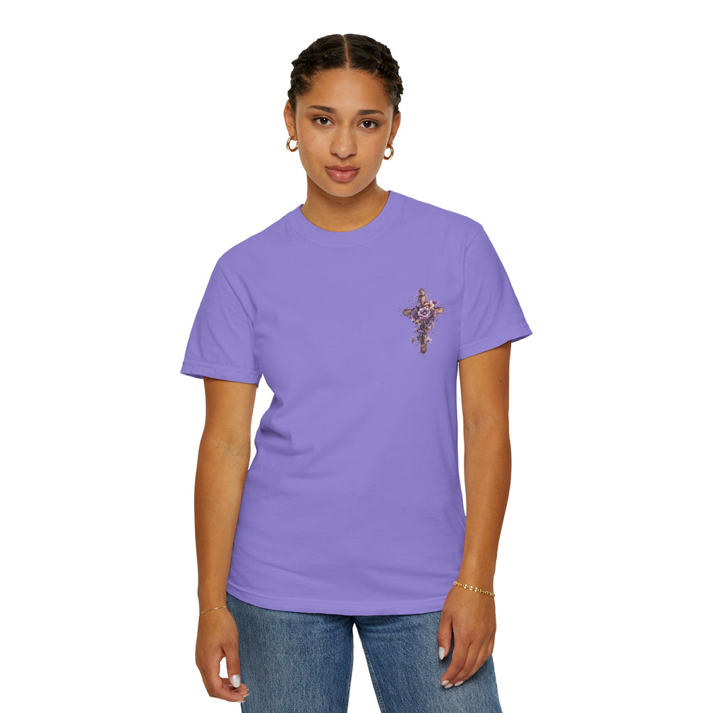 "Divine Light" Jesus T-Shirt | Heavenly Dove & Floral Cross | Christian Art Apparel