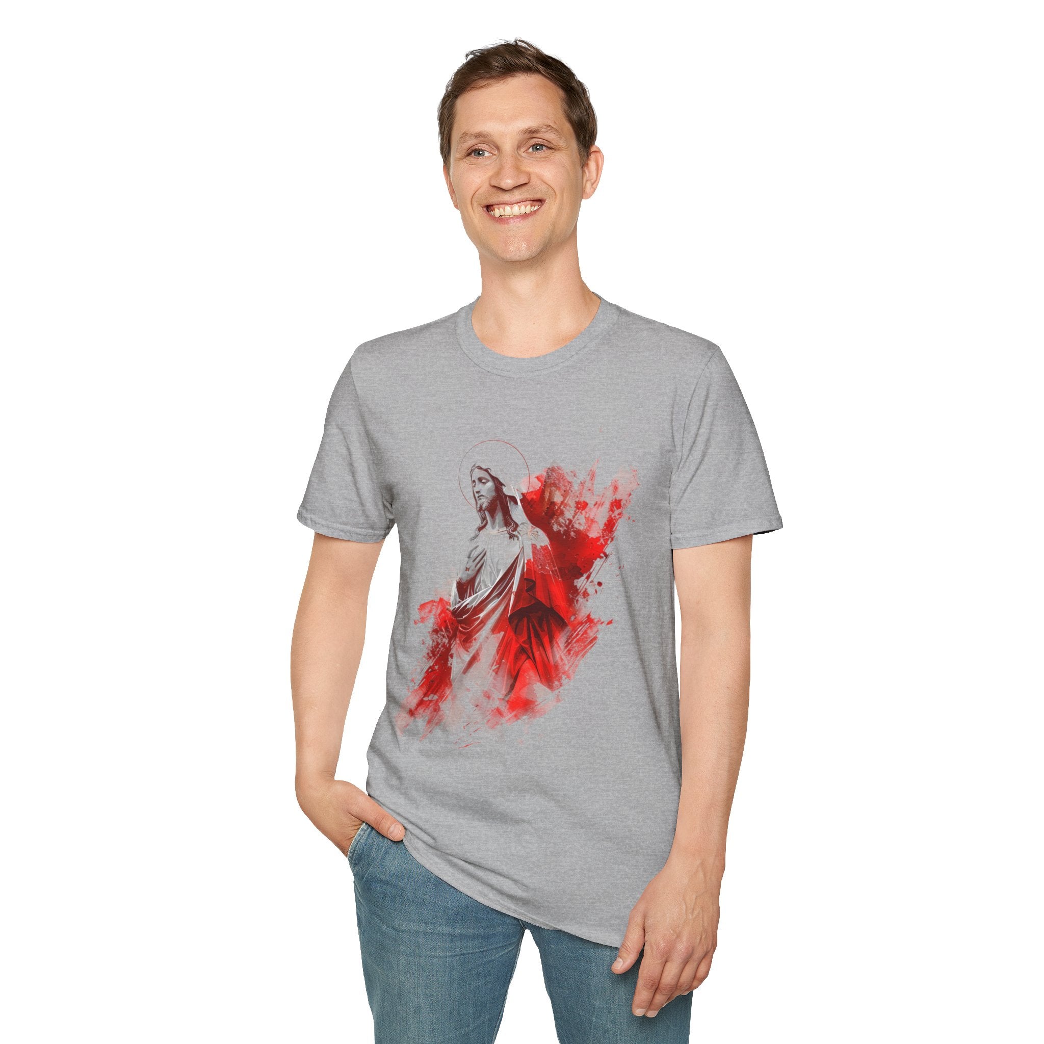 Jesus Watercolor T-Shirt — Red Abstract Sacred Heart Graphic Tee