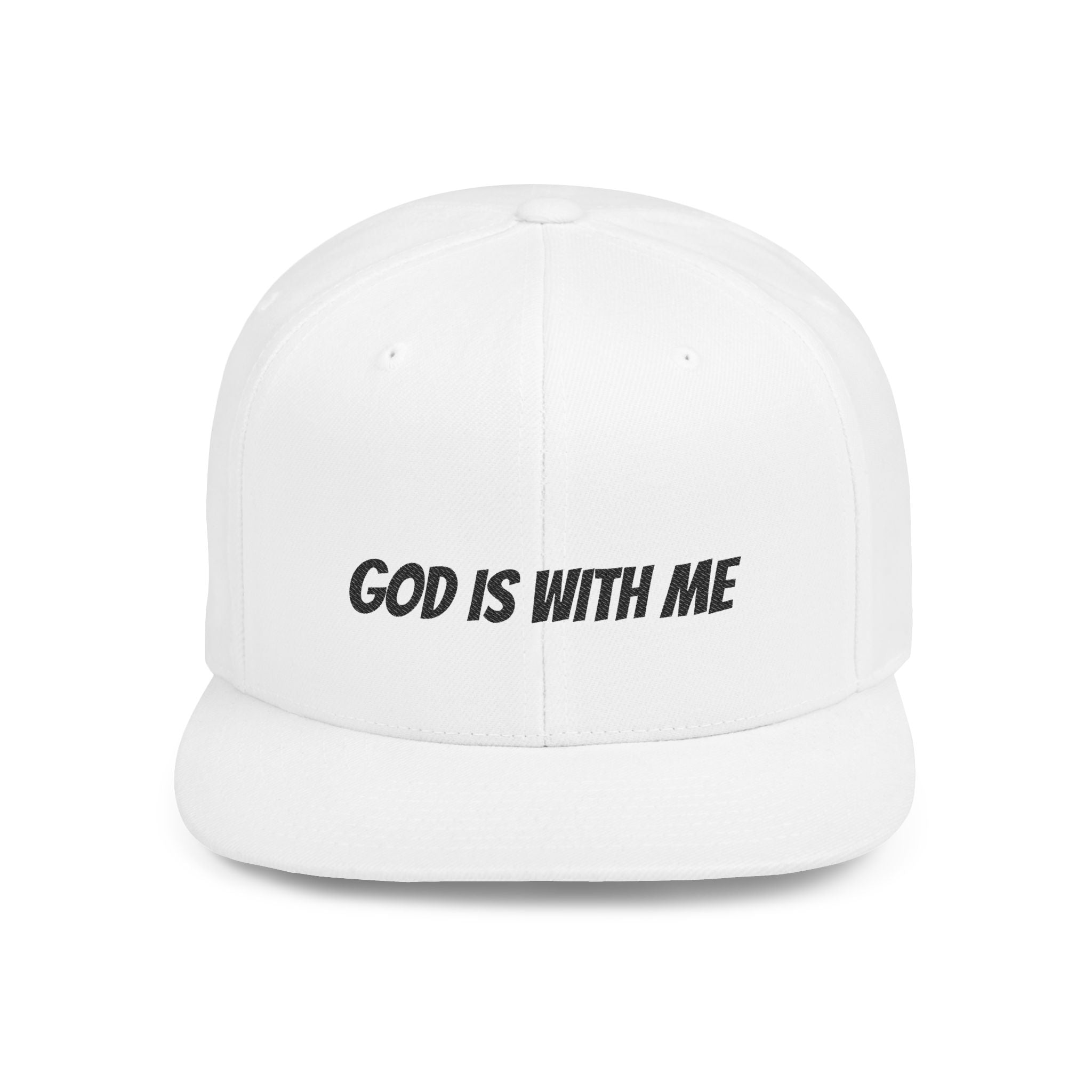 God Is With Me Flat Bill Snapback Hat — Christian Faith Embroidered Cap