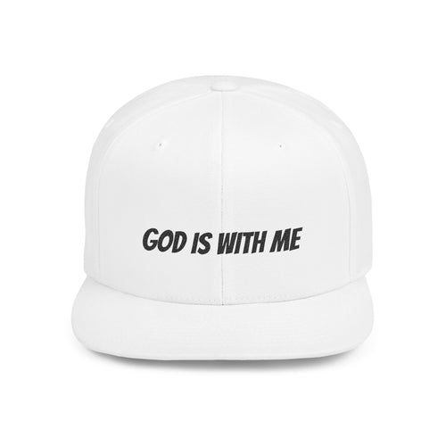 God Is With Me Flat Bill Snapback Hat — Christian Faith Embroidered Cap