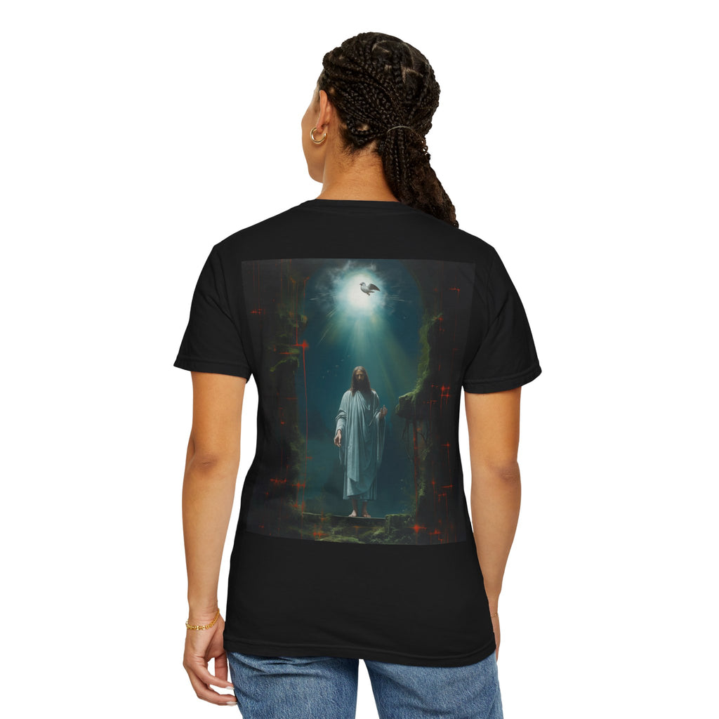 "Divine Light" Jesus T-Shirt | Heavenly Dove & Floral Cross | Christian Art Apparel