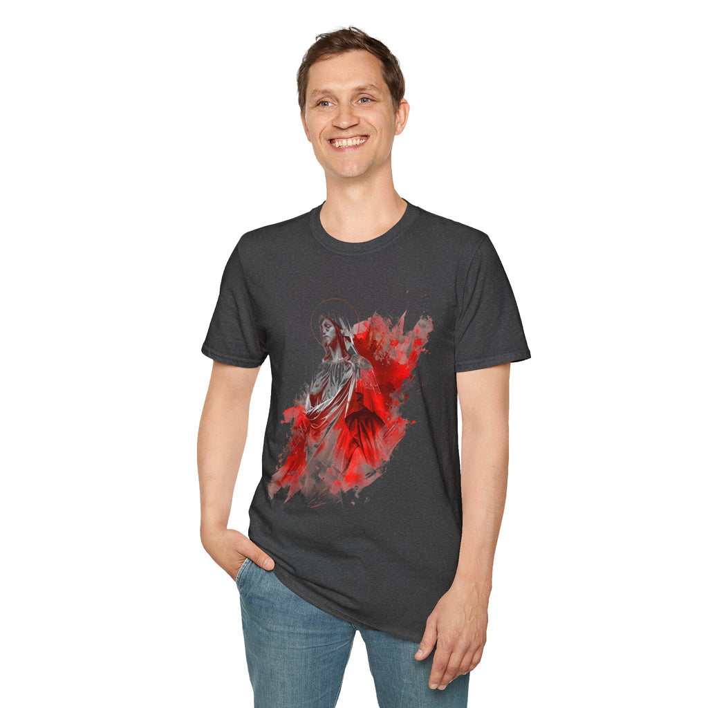 Jesus Watercolor T-Shirt — Red Abstract Sacred Heart Graphic Tee